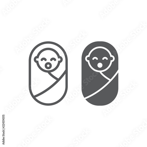 New born baby line and glyph icon, child and newborn, toddler sign, vector graphics, a linear pattern