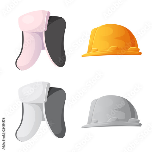 Isolated object of headgear and cap sign. Collection of headgear and accessory stock vector illustration.