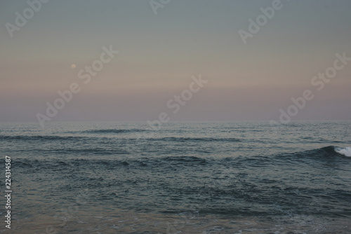 Moonrise over sea, sunset over sea, seascape 