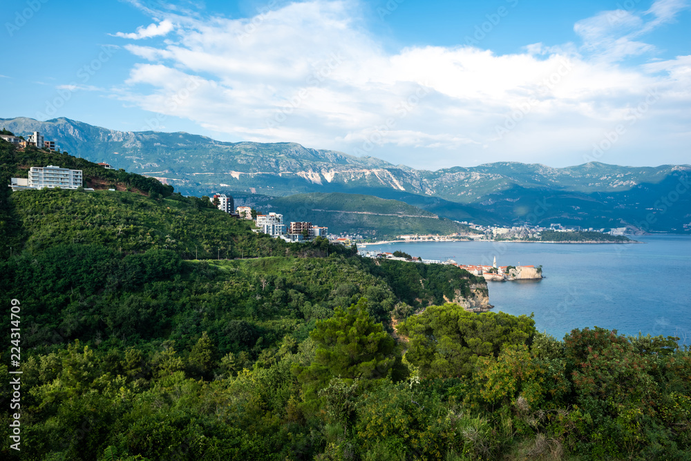 beautiful view of adriatic sea and forest in Budva, Montenegro