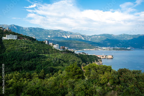 beautiful view of adriatic sea and forest in Budva, Montenegro