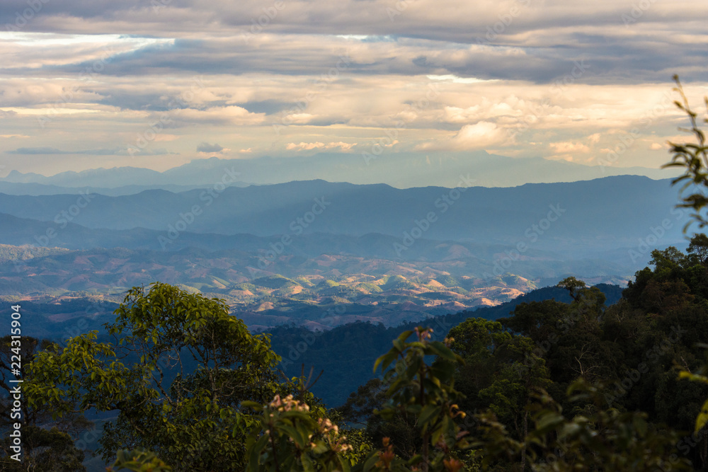 Beautiful  landscape view of hill and  mountain with cloud sky.