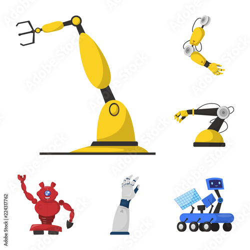 Vector illustration of robot and factory icon. Set of robot and space stock vector illustration.