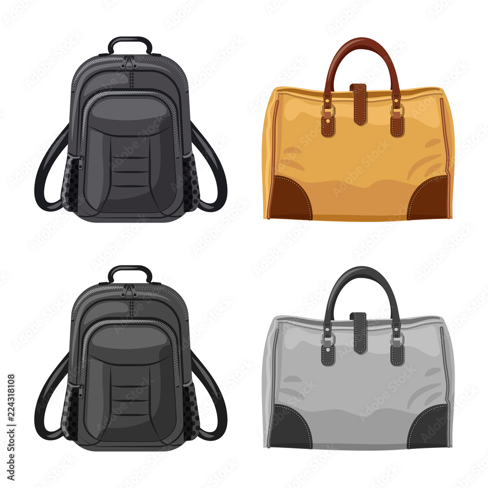 Vector illustration of suitcase and baggage sign. Collection of suitcase and journey stock symbol for web. Vector illustration of suitcase and baggage sign. Collection of suitcase and journey stock symbol for web.