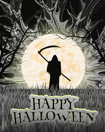 Dark Halloween card with Grim Reaper.
