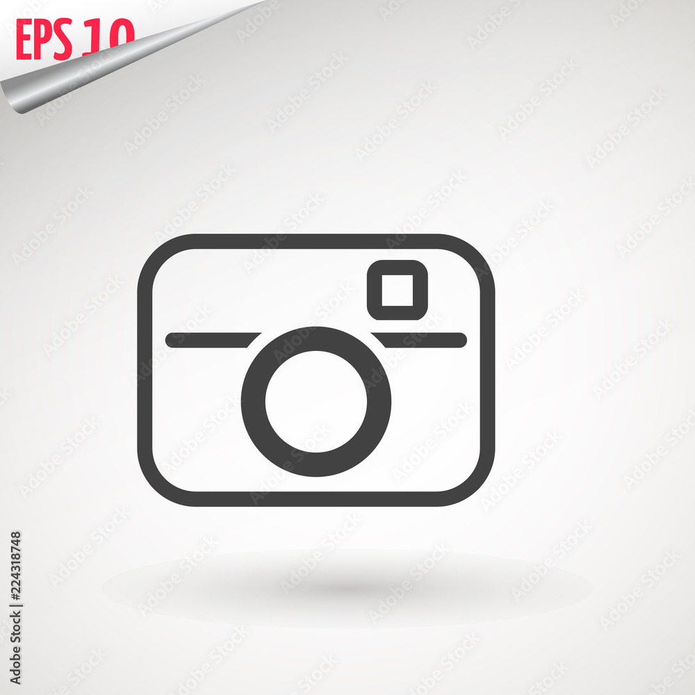 Camera icon, flat photo camera vector isolated. Modern simple snapshot photography sign. Instant Photo internet concept. Trendy symbol for website design, web button, mobile app. Logo illustration. Camera icon, flat photo camera vector isolated. Modern simple snapshot photography sign. Instant Photo internet concept. Trendy symbol for website design, web button, mobile app. Logo illustration.