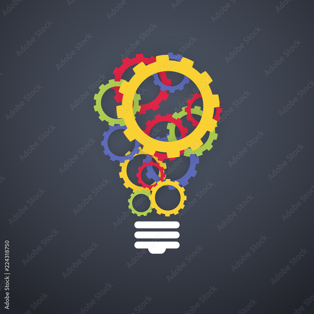 creative technology concept color gears light bulb creative technology concept color gears light bulb