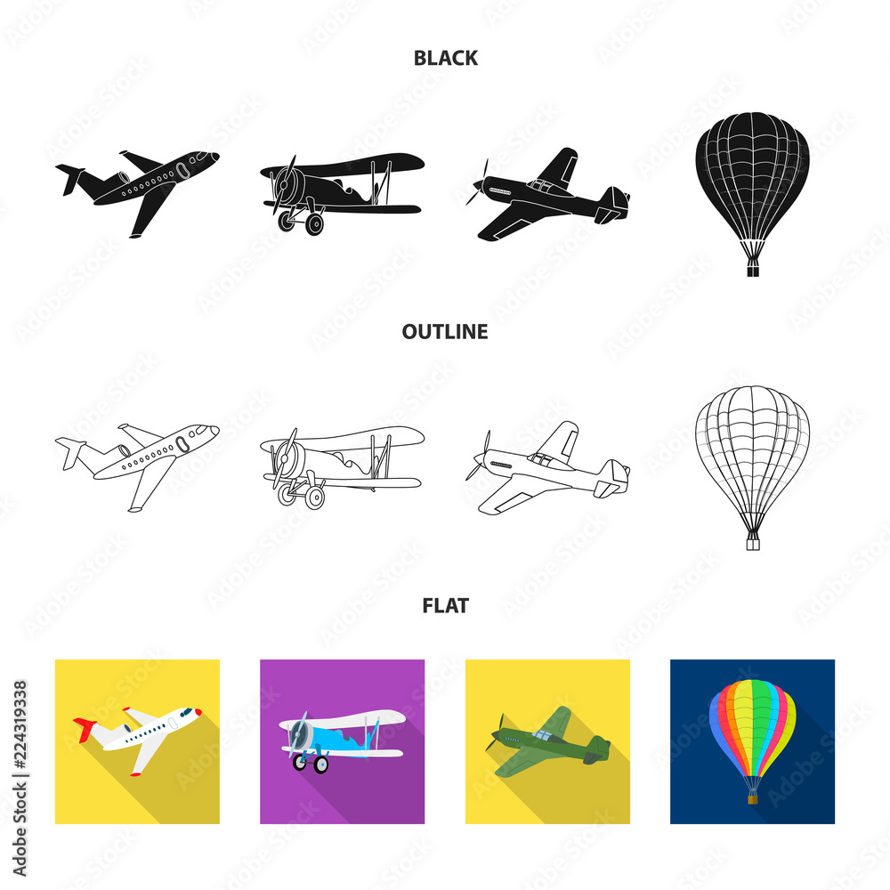 Isolated object of plane and transport logo. Set of plane and sky vector icon for stock.