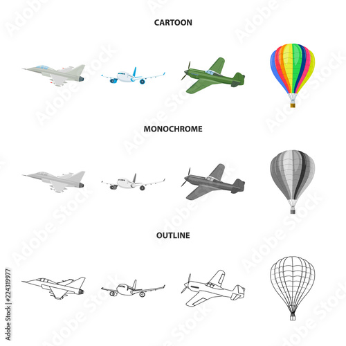 Isolated object of plane and transport sign. Collection of plane and sky stock symbol for web.