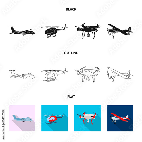 Isolated object of plane and transport icon. Collection of plane and sky vector icon for stock.