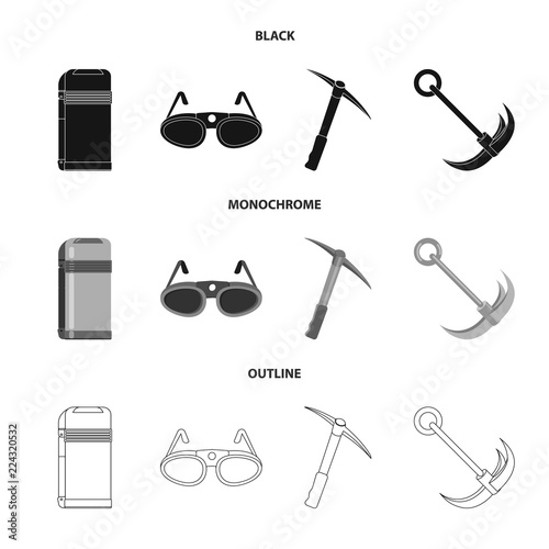 Vector illustration of mountaineering and peak logo. Set of mountaineering and camp stock vector illustration.