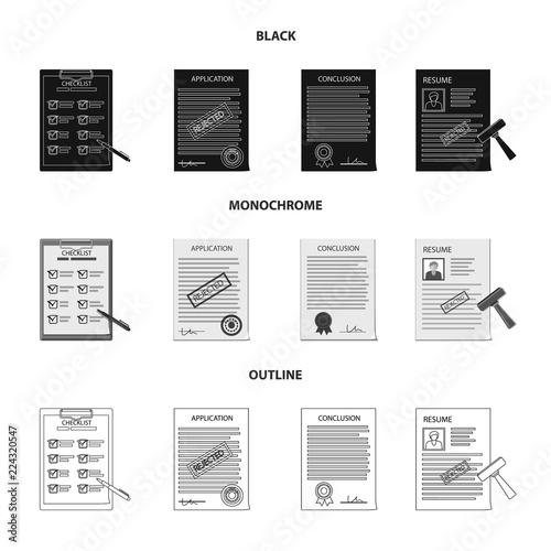 Vector illustration of form and document symbol. Collection of form and mark stock vector illustration.