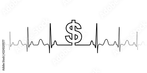 Sign symbol fluctuations in the exchange rate dollar vector dollar sign and waves the heartbeat the dollar currency exchange