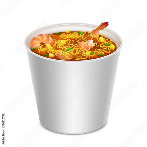 Realistic Detailed 3d Instant Noodles in Blank White Container. Vector
