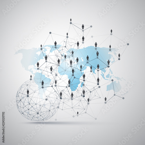 Digital Networks, Global Business Connections - Social Media Concept Design with Globe and World Map