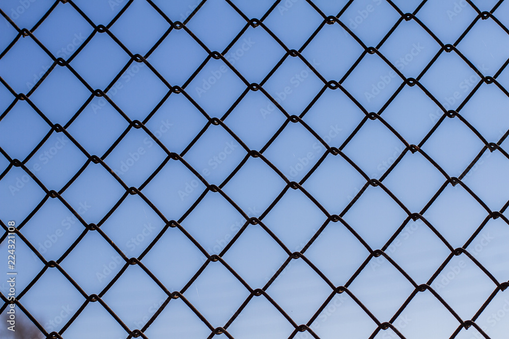 Metal fence from the grid. Protective fence. Texture