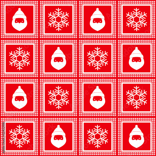 Vector seamless checkered pattern, new year, christmas, silhouettes of , snowflakes, santa claus, paper wrapper pattern, wrappers