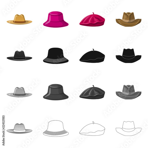 Isolated object of headgear and cap icon. Collection of headgear and accessory stock symbol for web.