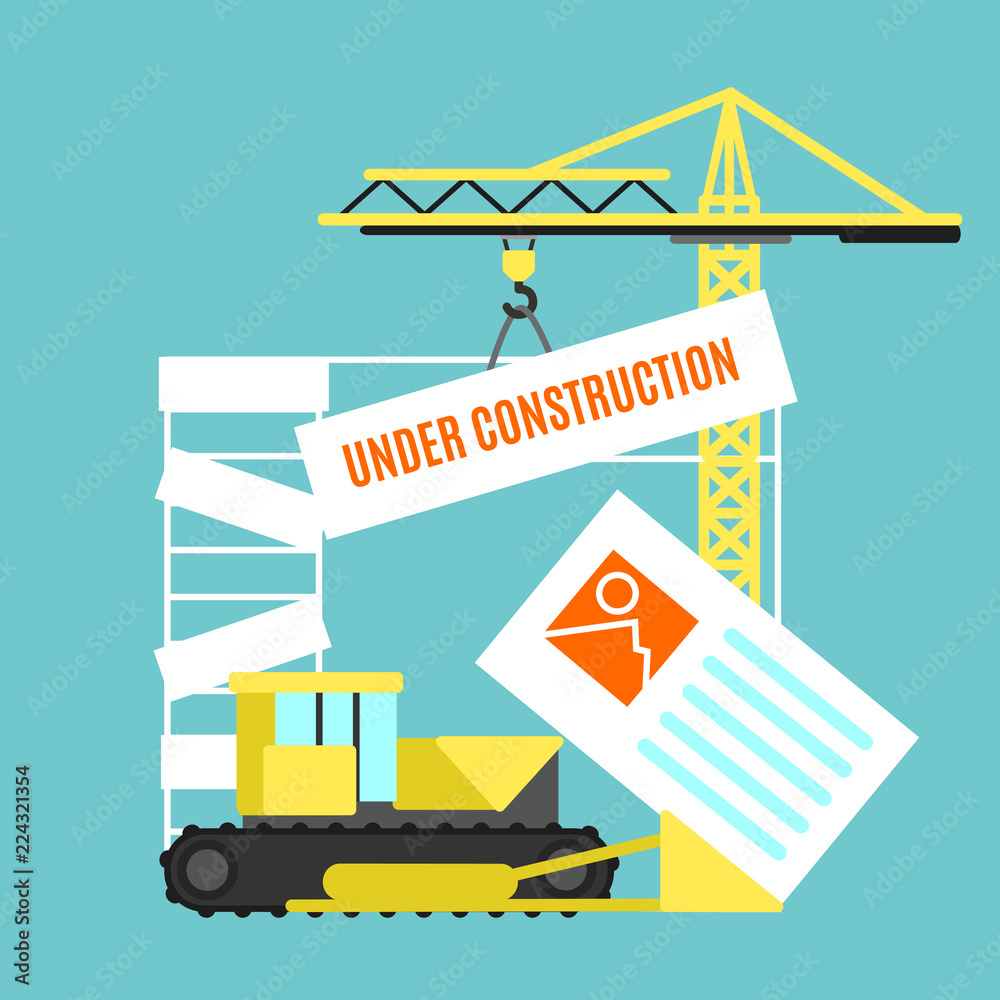 Cartoon Under Construction Site Card Poster. Vector
