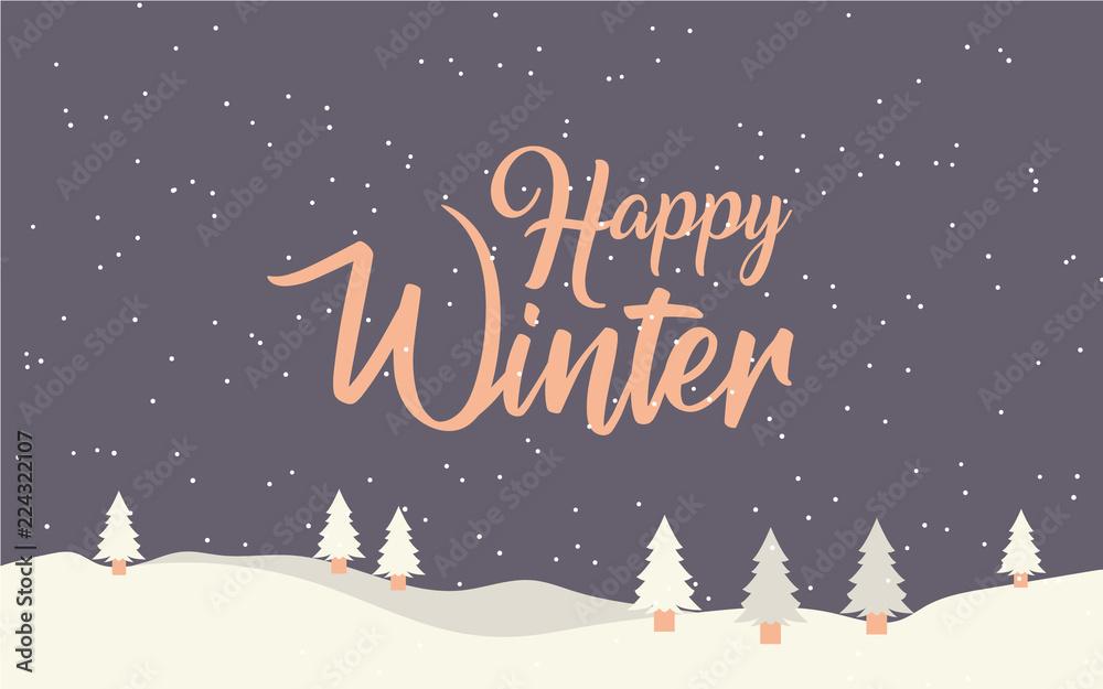 Big winter poster. Christmas Greeting Card. Happy winter