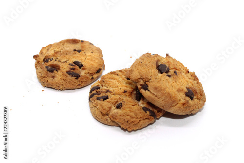 Chocolate chip cookie on white background blur