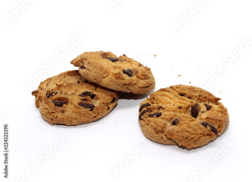 Chocolate chip cookie on white background blur