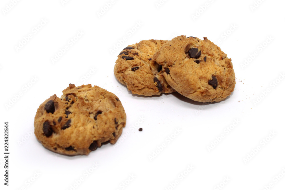 Chocolate chip cookie on white background blur Chocolate chip cookie on white background blur