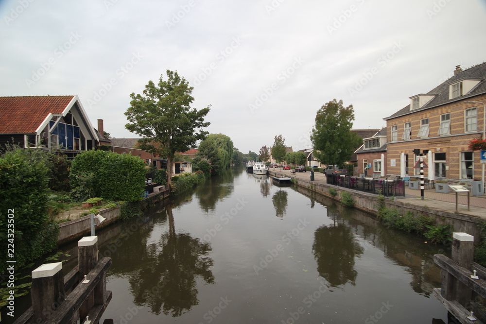 Ancient buildings on the streets of city Haastrecht in the Netherlands.