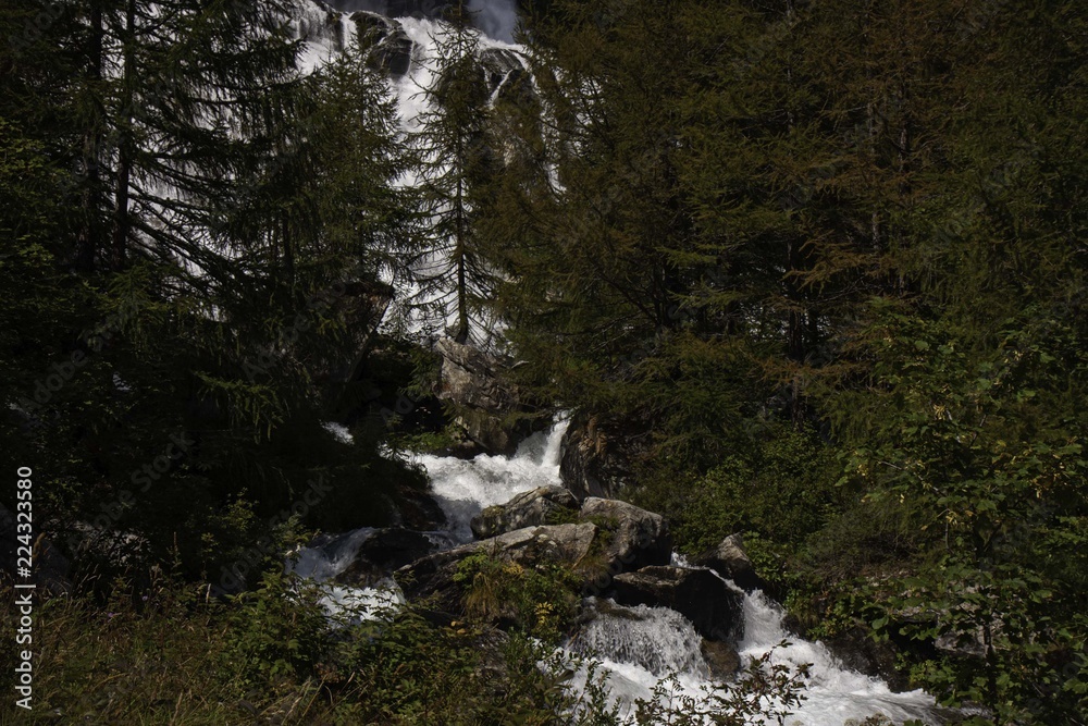 Panoramic view of the Toce waterfall in High Val Formazza in Piedmont, Italy Panoramic view of the Toce waterfall in High Val Formazza in Piedmont, Italy