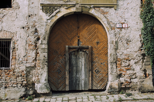 Old wooden door in old town, Bratislava. Slovakia
