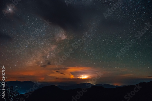 Mountain views, stars and the Milky Way, on the day of mangkhut storm.Located about 1,633 meters above sea level, Phoosoidao, Uttaradit, Thailand.