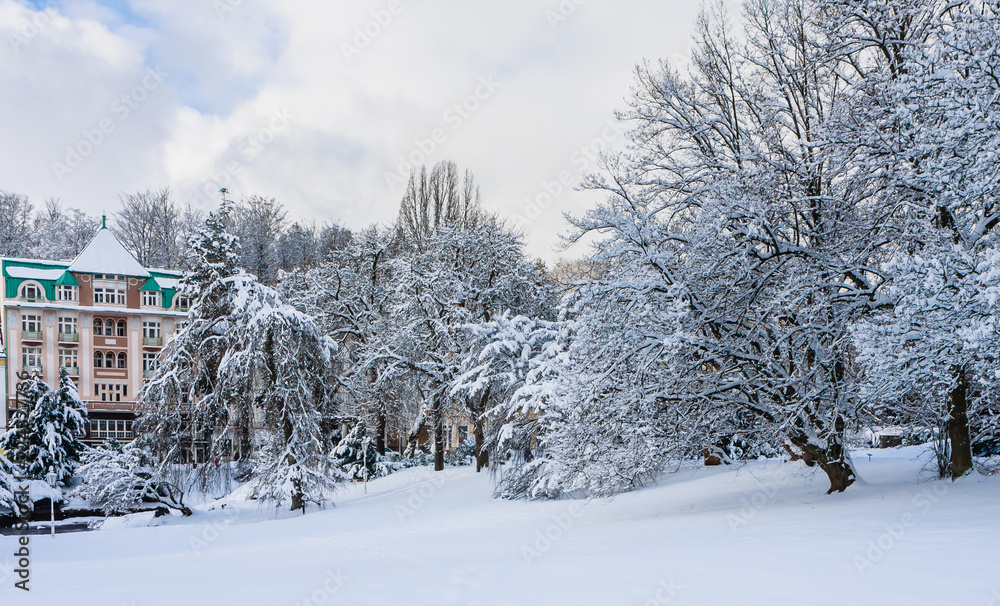 Famous spa resort Marianske Lazne in the Czech Republic in winter time