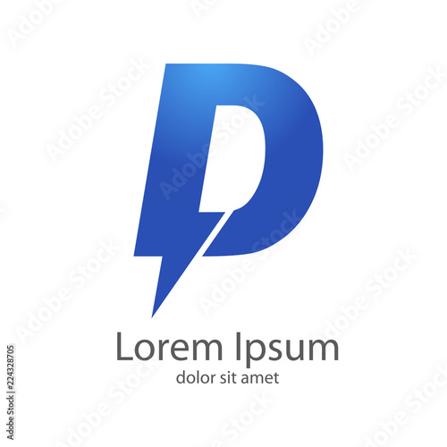 Logotipo letra D estilo rayo color azul