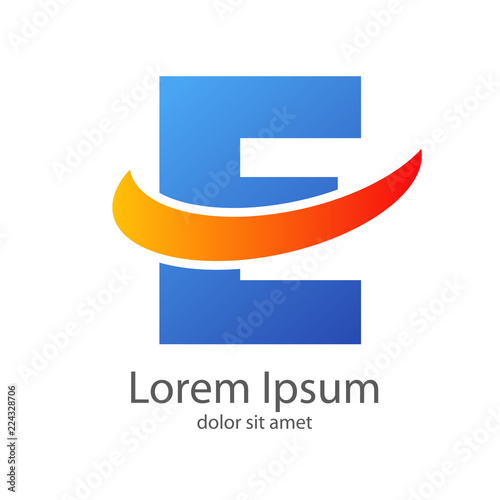 Logotipo letra E azul con onda naranja