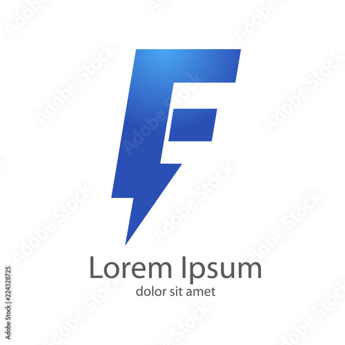 Logotipo letra F estilo rayo color azul