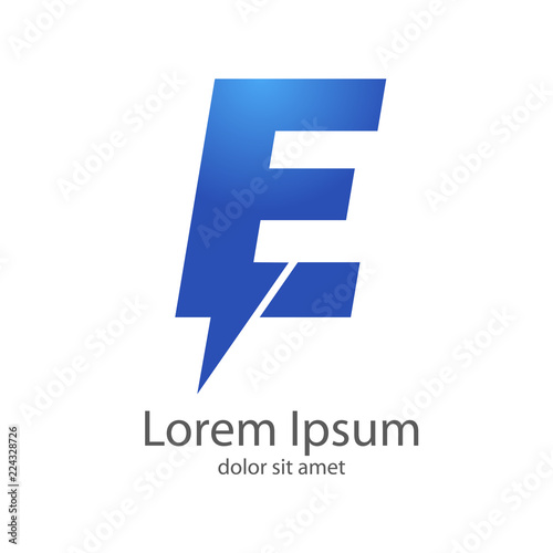 Logotipo letra E estilo rayo color azul