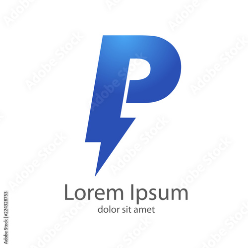 Logotipo letra P estilo rayo color azul