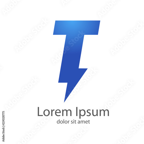 Logotipo letra T estilo rayo color azul