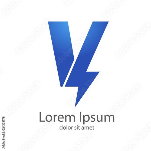 Logotipo letra V estilo rayo color azul
