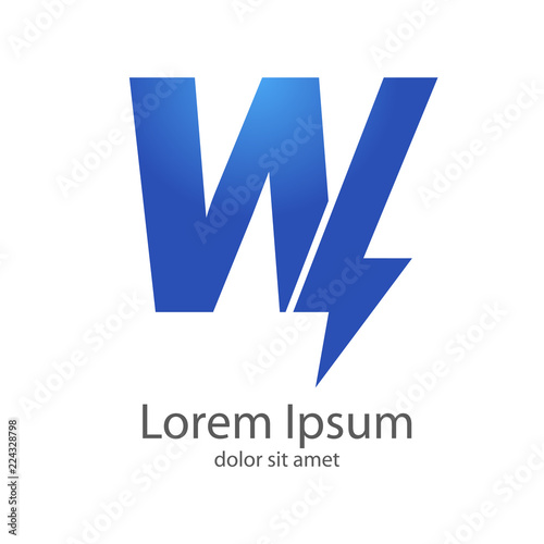 Logotipo letra W estilo rayo color azul