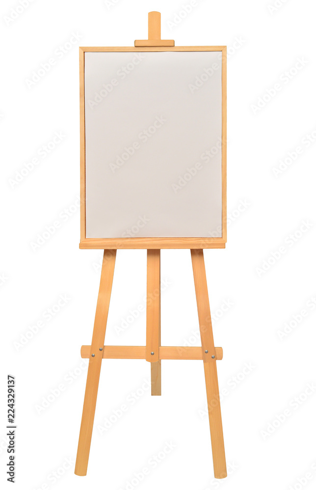 Easel with frames empty for drawing isolated on white background. Horizontal paper sheets. Object, set. Wooden, mock up. Education, school, artist. Creative concept and idea of art Easel with frames empty for drawing isolated on white background. Horizontal paper sheets. Object, set. Wooden, mock up. Education, school, artist. Creative concept and idea of art