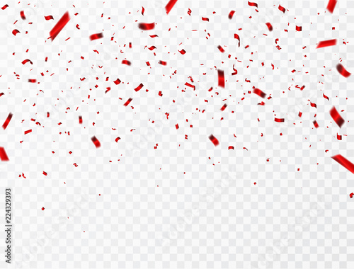 Celebration background template with confetti and red ribbons. luxury greeting rich card.