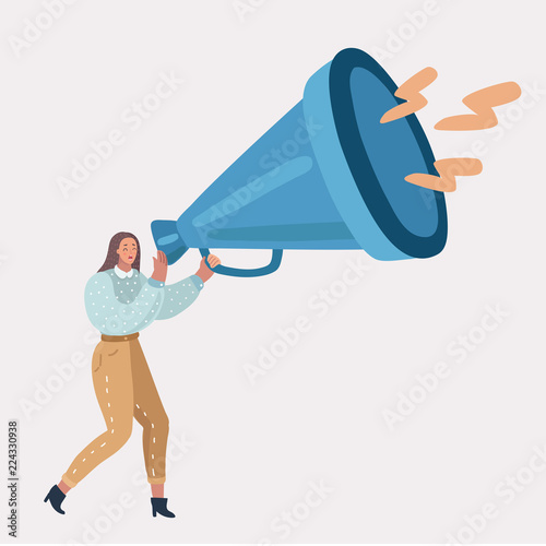 Woman talking into big megaphone