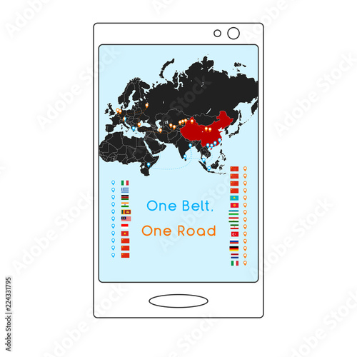  One Belt One Road new Silk Road concept. 21st-century connectivity and cooperation between Eurasian countries. Vector illustration photo