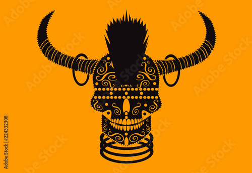 Devil skull with mohawk and earings orange © ralelav