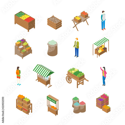 Farm Local Market Concept Icon 3d Isometric View. Vector
