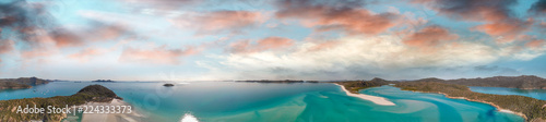 Panoramic aerial view of Whitehaven Beach in Whitsunday Islands, Queensland, Australia © jovannig