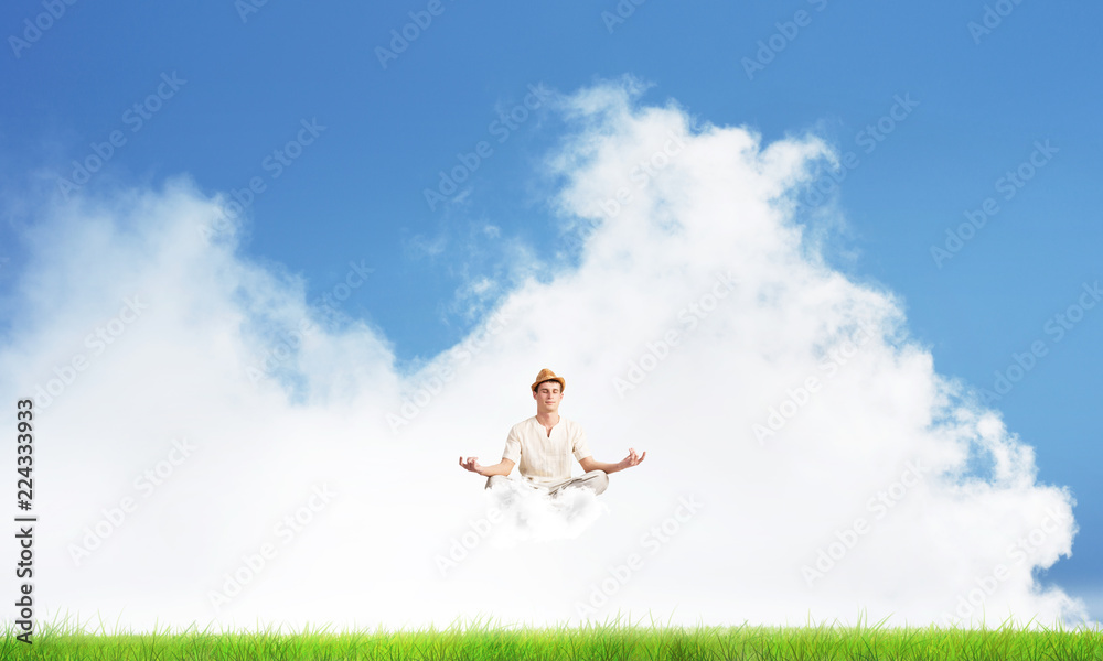 Young man keeping mind conscious. Young man keeping mind conscious.