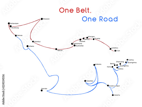  One Belt One Road new Silk Road concept. 21st-century connectivity and cooperation between Eurasian countries.