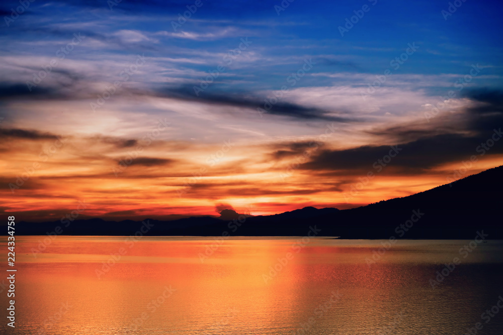 Mountain lake evening light